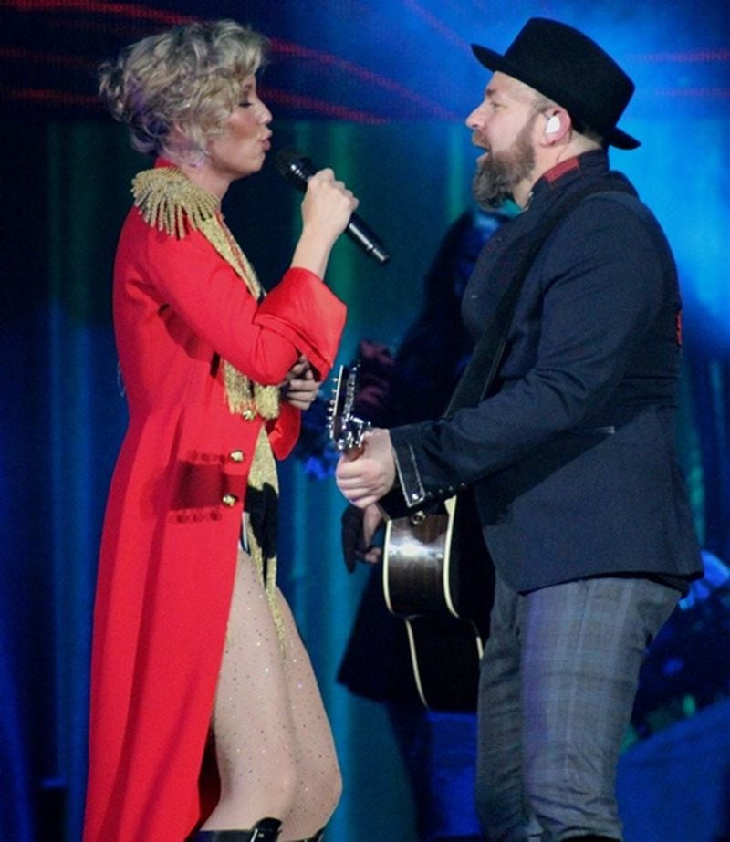 There were plenty of smiles onstage at Sugarland's first show on their "Bigger" tour kickoff in Augusta. Photo: Melissa Ruggieri/AJC