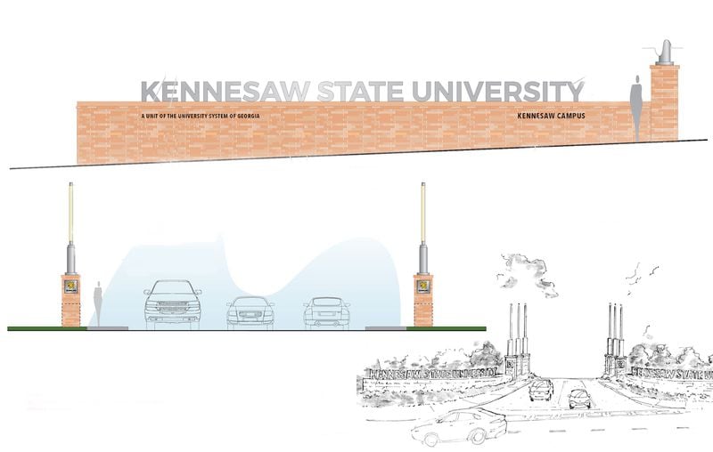 Renderings of components for the upgrade to the front entrance at Kennesaw State University.