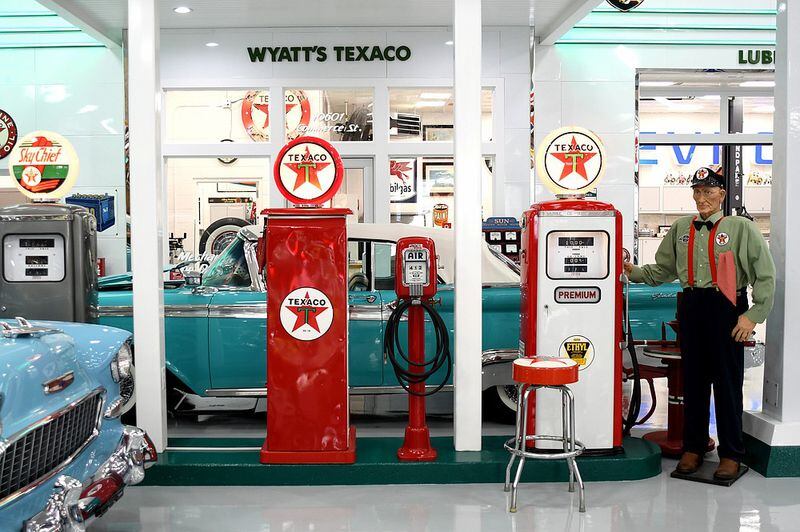 A 1950s gas station is recreated in the museum. Greg and Dee Wyatt have opened a Corvette Museum in Summerville, Ga.