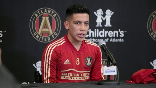 February 15, 2018.  A lot of expectations  comes  from the Argentinian Ezequiel Barco, the most expensive MLS player that joins the five stripes squad, the 18 years old was presented to the media and  fans at the Atlanta United training facility in Marietta, Ga. on Thursday, Feb. 15, 2018.
