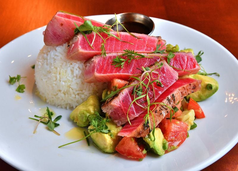 Ahi Tuna Special, avocado and tomato salad, jasmine rice, soy ginger dipping sauce. (Contributed by Chris Hunt Photography)
