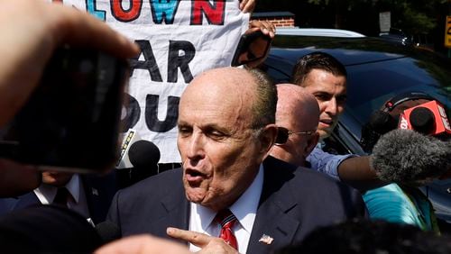Former New York Mayor Rudy Giuliani speaks to press members outside the Fulton County Jail after being booked on Wednesday, August 23, 2023. Giuliani was released on a $150,000 bond.

Miguel Martinez /miguel.martinezjimenez@ajc.com