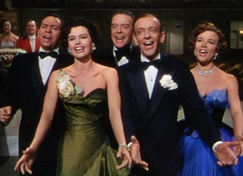 A photo from the 1953 movie trailer for ‘Band Wagon,’ starring from left to right, Oscar Levant, Cyd Charisse, Jack Buchanan, Fred Astaire and Nanette Fabray performing the final music and dance number ‘That's Entertainment!’