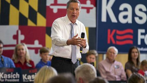 In this April 25, 2016, photo, Republican presidential candidate Ohio Gov. John Kasich, speaks during a town hall at Thomas Farms Community Center in Rockville, Md. Texas Sen. Ted Cruz and Kasich are having a tough time attracting establishment Republican donors even as they intensify their efforts to derail the nomination of billionaire Donald Trump. (AP Photo/Evan Vucci)