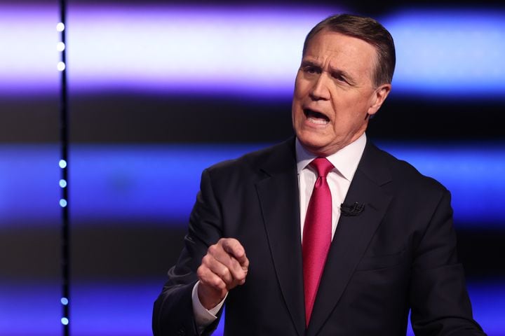 Former U.S. Sen. David Perdue speaks during the first of the three debates of the Republican primary for governor, which was held Sunday, April 24, 2022, at WSB-TV. (Photo: Miguel Martinez/miguel.martinezjimenez@ajc.com)