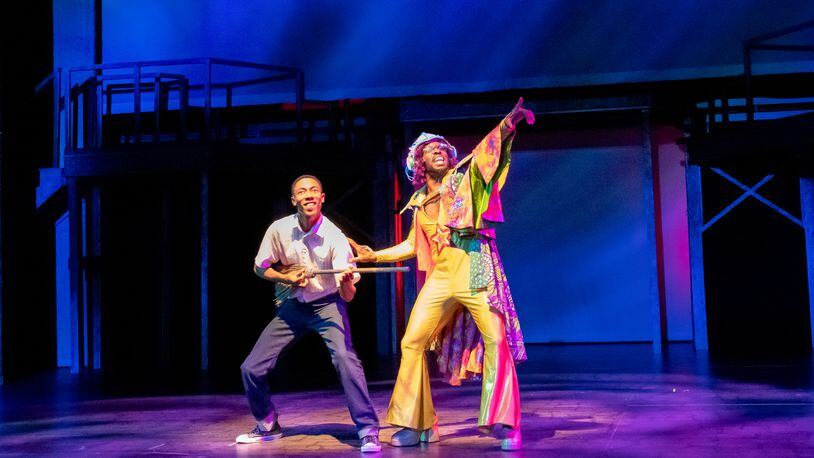 Brandon L. Smith (left) and Cedric Lamar star in a new Alliance Theatre production for young audiences, "The Boy Who Kissed the Sky," which parallels the life of a young Jimi Hendrix, in a mythic reframing. Photos: Truman Buffett