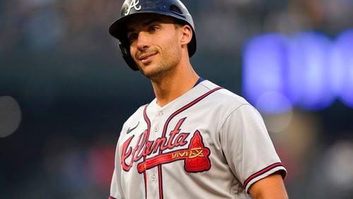 Braves first baseman Matt Olson is trying to find a balance between mechanics and feel to get out of a hitting slump. He has tons of video at his disposal, but he has tried to be careful with that. (AP Photo/Caean Couto)