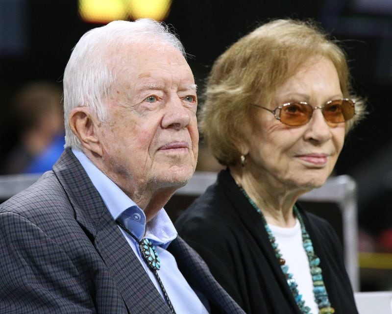 Former president Jimmy Carter will be watching the DNC tonight from his home in Plains with his wife, former first lady Rosalynn Carter, who is celebrating her 93rd birthday.  Curtis Compton/ccompton@ajc.com