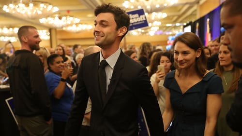 ATLANTA, GA - APRIL 18:  Democratic candidate Jon Ossoff walks with his girlfriend Alisha Kramer after speaking to his supporters as votes continue to be counted in a race that was too close to call for Georgia's 6th Congressional District in a special election to replace Tom Price, who is now the secretary of Health and Human Services on April 18, 2017 in Atlanta, Georgia. The winner of the race would fill a congressional seat that has been held by a Republican since the 1970s.  (Photo by Joe Raedle/Getty Images)