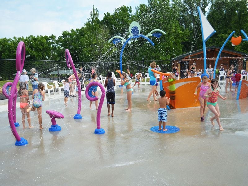 The Swift-Cantrell Park splash pad is open on the weekends until 7 p.m. through Labor Day.