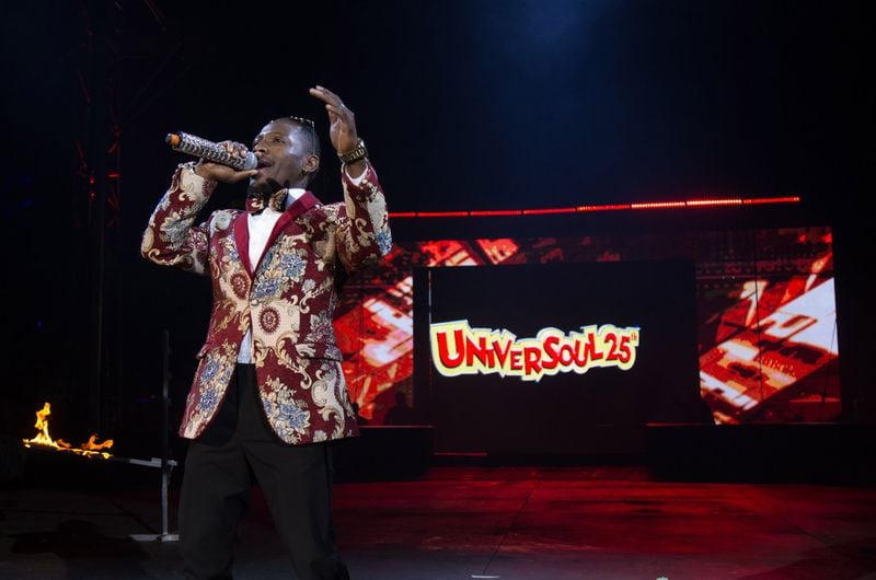 Ringmaster Daniel “Lucky” Malatsi entertains the audience at UniverSoul Circus between acts Sunday. CONTRIBUTED BY STEVE SCHAEFER