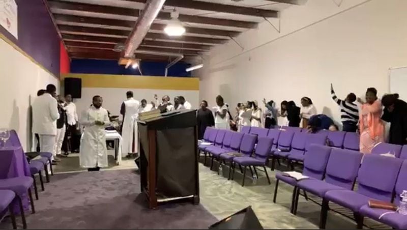 A screenshot from a live-stream of the church service.
