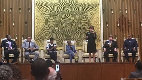 Seven of the leading candidates for Atlanta mayor at a forum on social justice at Ahavath Achim Synagogue.