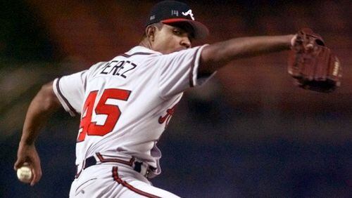 Atlanta Braves starting pitcher Odalis Perez throws against the Los Angeles Dodgers during the first inning Wednesday, April 21, 1999, in Los Angeles. (AP Photo/Kevork Djansezian)