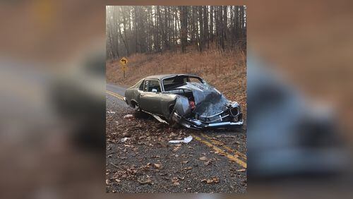 The passenger in this Chevrolet Nova was killed when the car left the road and hit a tree in Cherokee County, a sheriff's official said.