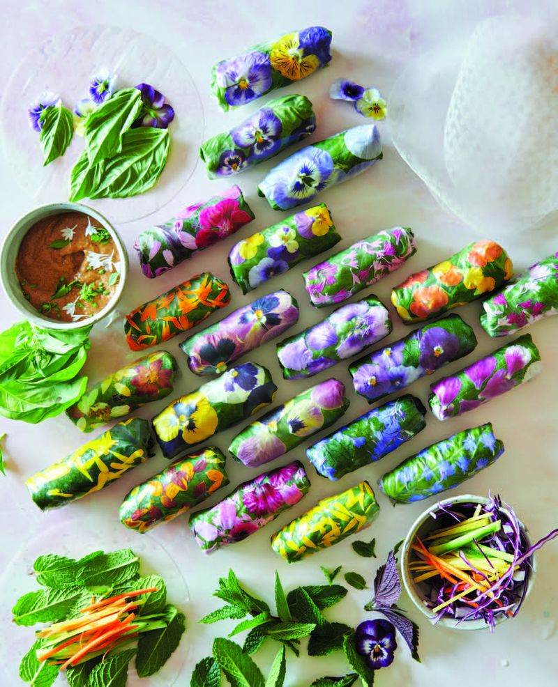 When you make Floral Summer Rolls, be careful not to overfill them, advises Loria Stern, author of “Eat Your Flowers” (William Morrow, $34.99). (Courtesy of "Eat Your Flowers" / William Morrow)
