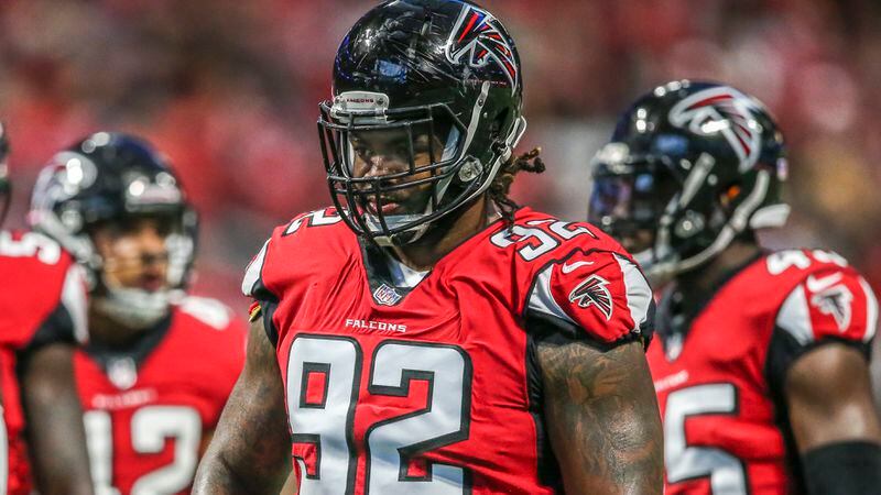 August 26, 2017 Atlanta: PLAYER PROFILE - Atlanta Falcons nose tackle Dontari Poe (92) during play on Saturday, Aug. 26, 2017 at the opening of the brand new Mercedes Benz Stadium and pre-season NFL game between the Atlanta Falcons and the Arizona Cardinals. JOHN SPINK/JSPINK@AJC.COM
