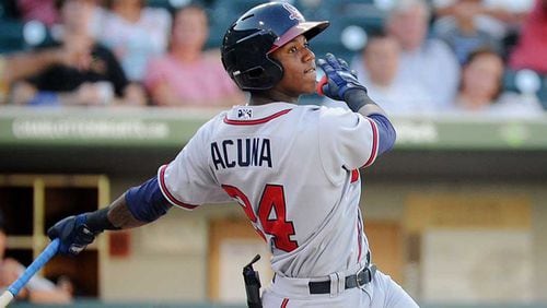 Ronald Acuna playing July 2017 for Gwinnett Braves at Charlotte.