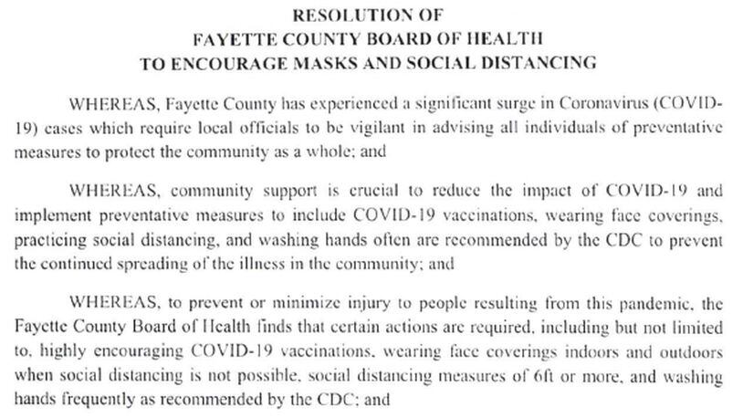 Fayette County's health board says "community support is crucial" to stopping the spread of COVID-19. Courtesy Fayette County Board of Health