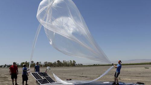 The Project Loon team from Alphabet, Google’s parent company, launches a high-altitude balloon carrying electronic testing equipment. The balloons are being used to deliver internet service to remote areas of the world. (Gary Reyes/Bay Area News Group/TNS)