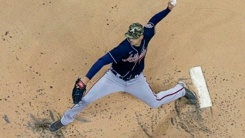 Atlanta Braves starting pitcher Drew Smyly throws during the first inning of a baseball game against the Milwaukee Brewers Friday, May 14, 2021, in Milwaukee. (AP Photo/Morry Gash)