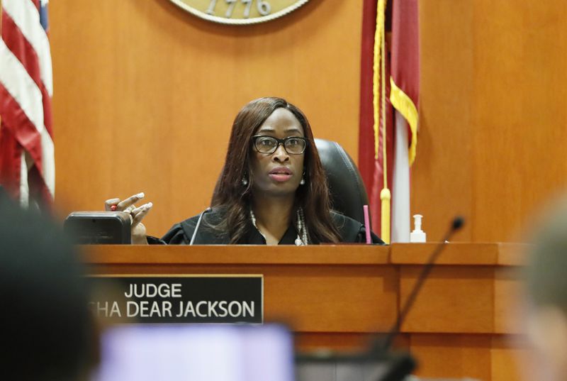 September 20, 2019 - Decatur -  Judge LaTisha Dear Jackson, the judge overseeing the murder trial against former DeKalb police officer Chip Olsen holds a pretrial hearing to consider the defense's request to keep out evidence that victim Anthony Hill was mentally ill and an Afghan war vet. Bob Andres / robert.andres@ajc.com