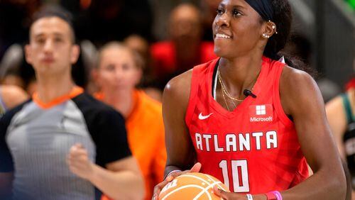 Rhyne Howard – the No. 1 pick in this year’s draft – led Atlanta (12-16) with 23 points, but the Dream lost 82-72 against the host Storm on Sunday. (Photo by /Sipa USA)(Sipa via AP Images)