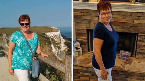 Mary Stegall of Woodstock, Georgia, in 2018 (left) when she weighed 210 pounds. Stegall in September 2019 (right) at 177 pounds. (credits: contributed by Mary Stegall).