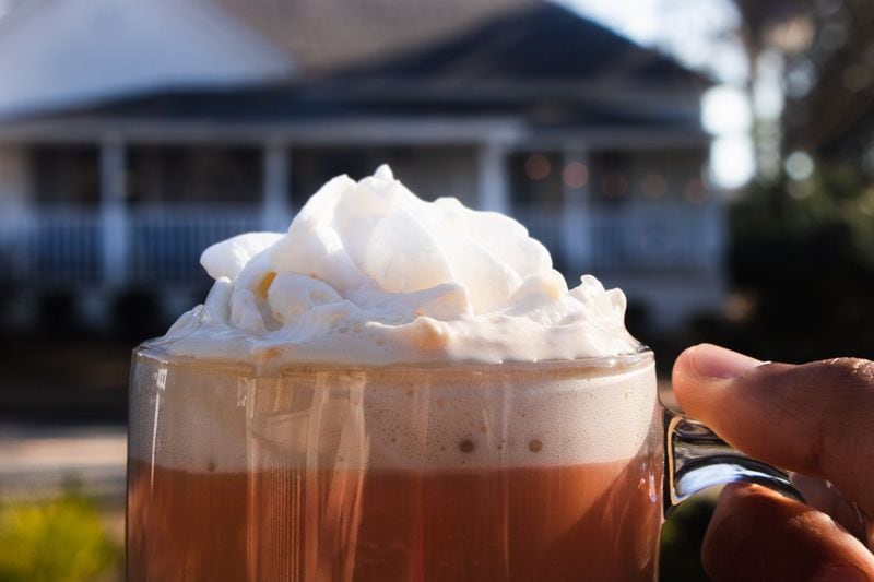 A heaping dollop of whiskey whipped cream tops off a Cabin Coffee on Table & Main's large patio. Courtesy of Salma Repole