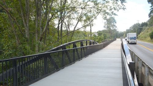 A newly finished pedestrian bridge on Brumbelow Road between Mackinac and Stoney Ridge drives improves safety for people on foot in Johns Creek. CITY OF JOHNS CREEK