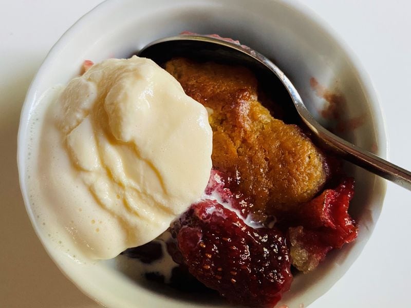 This takeout dessert order is strawberry cobbler with vanilla ice cream. CONTRIBUTED BY BOB TOWNSEND