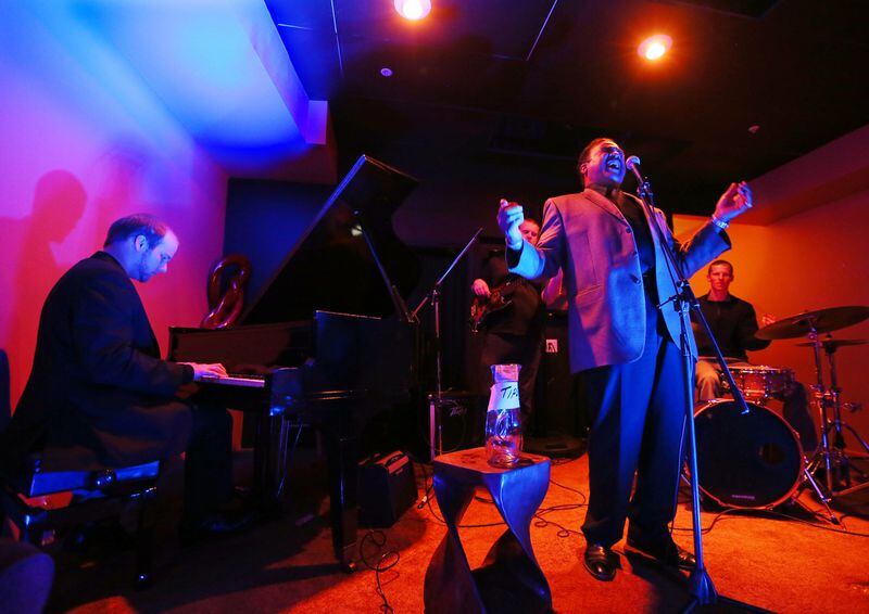 Vocalist Alvin Stone joins the band Red Shift with Steven Telich on piano performing live jazz during jam night at the Velvet Note jazz club on Thursday, Jan. 31, 2013, in Alpharetta. CURTIS COMPTON / CCOMPTON@AJC.COM