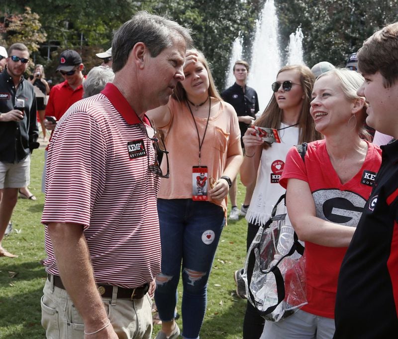 Brian Kemp, the GOP candidate for governor, has spoken to young Republicans while campaigning at the University of Georgia on football Saturdays. BOB ANDRES /BANDRES@AJC.COM