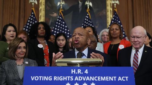 Rep. John Lewis (D-GA) speaks to the media ahead of the House voting on H.R. 4, The Voting Rights Advancement Act, on December 6, 2019 in Washington, DC.  (Photo by Mark Wilson/Getty Images)