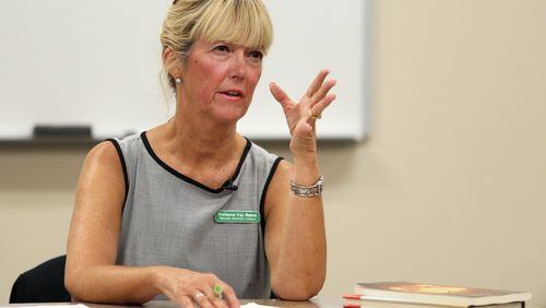 July 17, 2014 - LAWRENCEVILLE: Prof. Kay Mahne, teaching future math teachers in her classroom at Gwinnett College. (Akili-Casundria Ramsess/Special to the AJC)