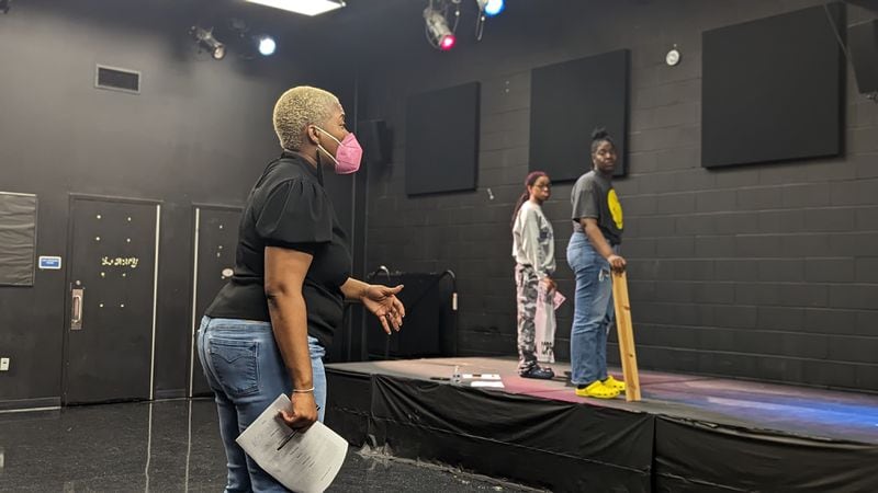 Playwright Nikki Toombs leads a rehearsal at Martha Ellen Stilwell School of the Arts.