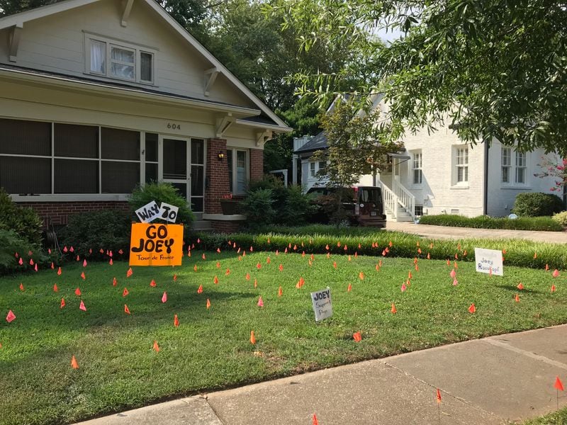The Rosskopf’s home in Decatur was decorated with flags and signs supporting Joey in the race. (Photo courtesy of Joey Rosskopf)