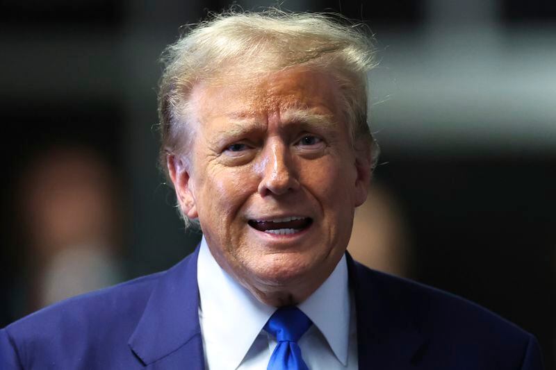Former President Donald Trump Former President Donald Trump speaks to media as he returns to his trial at the Manhattan Criminal Court, Friday, May 3, 2024, in New York. (Charly Triballeau/Pool Photo via AP)