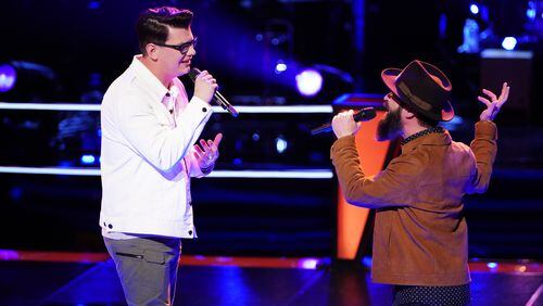 THE VOICE -- Battle Rounds -- Pictured: (l-r) Andrew Jannakos, Patrick McAloon -- (Photo by: Tyler Golden/NBC)