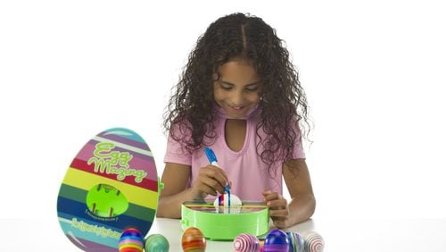 Decorating eggs is easy with EggMazing, a kit featuring a spinner and eight brightly colored quick-drying markers. Contributed by Hey Buddy Hey Pal Investments, LLC