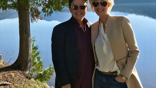Michelle LeClair (right) with partner Tena Clark. In a new memoir, LeClair writes about her escape from Scientology after she was outed as a gay woman.