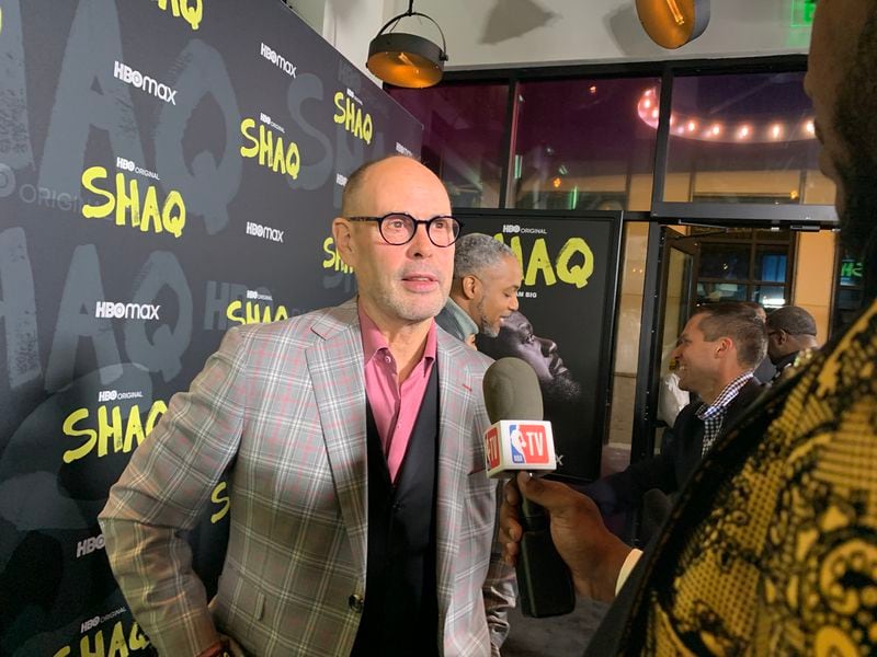 Ernie Johnson, who has worked with Shaq for more than a decade at TNT's "Inside the NBA," showed up at the HBO "Shaq" screening at the Illuminarium Nov. 14, 2022. RODNEY HO/rho@ajc.com