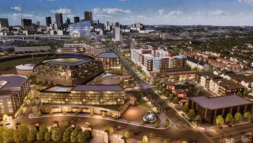 A rendering looking north of the planned development around the former Turner Field to be known as Summerhill for the historic neighborhood surrounding what is now Georgia State Stadium. SPECIAL