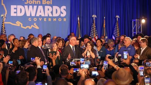 BATON ROUGE, LOUISIANA - NOVEMBER 16: Democratic incumbent Governor John Bel Edwards speaks to a crowd at the Renaissance Baton Rouge Hotel on November 16, 2019 in Baton Rouge, Louisiana. Gov. John Bel Edwards has reportedly been elected to a second term, defeating Republican businessman Eddie Rispone after being forced into a runoff election. (Photo by Matt Sullivan/Getty Images)