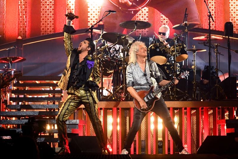NEW YORK, NEW YORK - AUGUST 06: (L-R) Singer Adam Lambert, guitarist Brian May, and drummer Roger Taylor of Queen + Adam Lambert perform at Madison Square Garden on August 06, 2019 in New York City. (Photo by Mike Coppola/Getty Images)