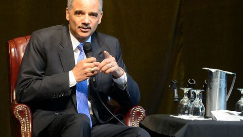 Then- U.S. Attorney General Eric Holder speaks during the Clark Atlanta Presidential Lecture series Thursday February 7, 2013. KENT D. JOHNSON / KDJOHNSON@AJC.COM