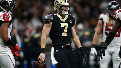 NEW ORLEANS, LOUISIANA - NOVEMBER 22: Taysom Hill #7 of the New Orleans Saints reacts during the second half against the Atlanta Falcons at the Mercedes-Benz Superdome on November 22, 2018 in New Orleans, Louisiana. (Photo by Sean Gardner/Getty Images)