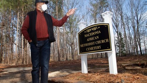  Johns Creek's Historical Society Board Member Kirk Canaday talks about the Macedonia Cemetery on February 19, 2021. STEVE SCHAEFER FOR THE ATLANTA JOURNAL-CONSTITUTION