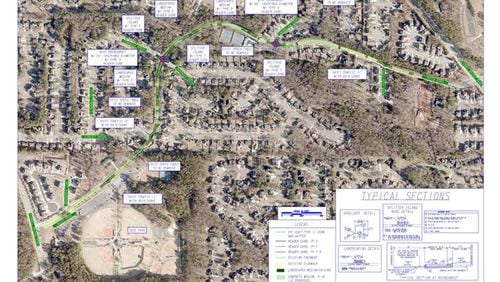 Map depicts “traffic calming” measures to be installed, starting Monday, on Buice Road in Johns Creek. CITY OF JOHNS CREEK