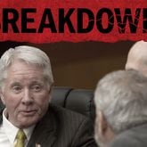 Claud "Tex" McIver talks with his lawyers during his 2018 murder trial. A return to the fifth season of the AJC's "Breakdown" podcast looks at the 2022 overturning of McIver's conviction. (Steve Schaefer / AJC file)